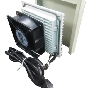 Kit Ventilador  12 x 12 cms a 220 Vac con Cordon Enchufe , Celosia Plastica 150X150 con Filtro y Cubre Celosia Galv.
